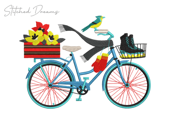 Bike Carrying Flowers Embroidery Design