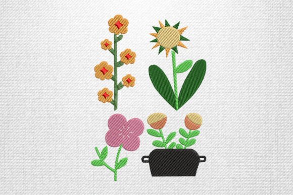 Bright Floral Pot Embroidery Design