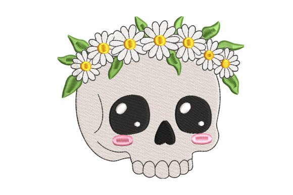 Cute Halloween Skull with Flowers