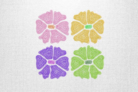 Four Colorful Flowers Embroidery
