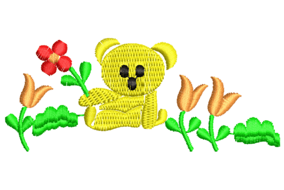 Little Yellow Bear with Flowers Embroidery
