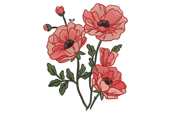 Poppy Flowers Embroidery Design
