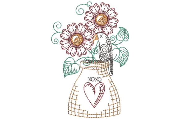 Primitive Crow and Flowers Embroidery