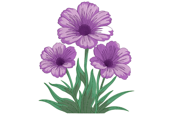 Purple Flowers Embroidery Design
