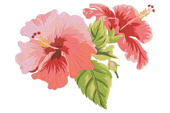 Red Hibiscus Flowers Embroidery Design