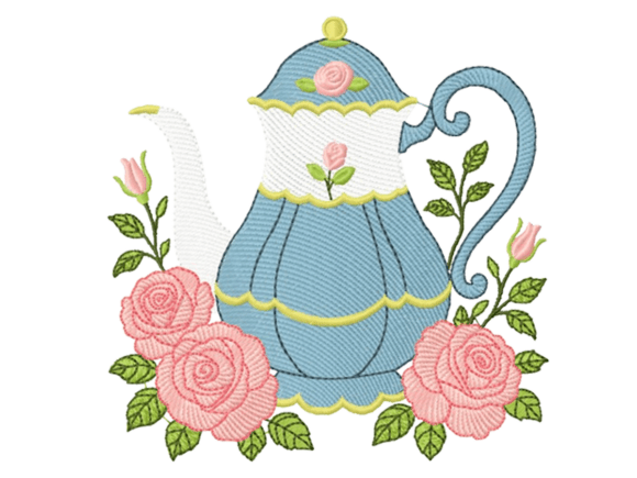 Teapot with Roses: A Seasonal Embroidery Gem